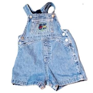 24mth girls vintage denim shortalls embroidered